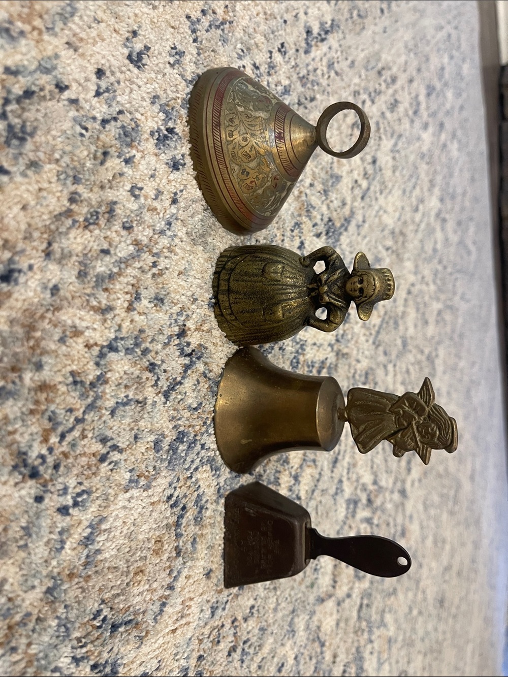 Antique Brass Decorative Bells & Miniature Scoop Set - Metallic Brass Tones